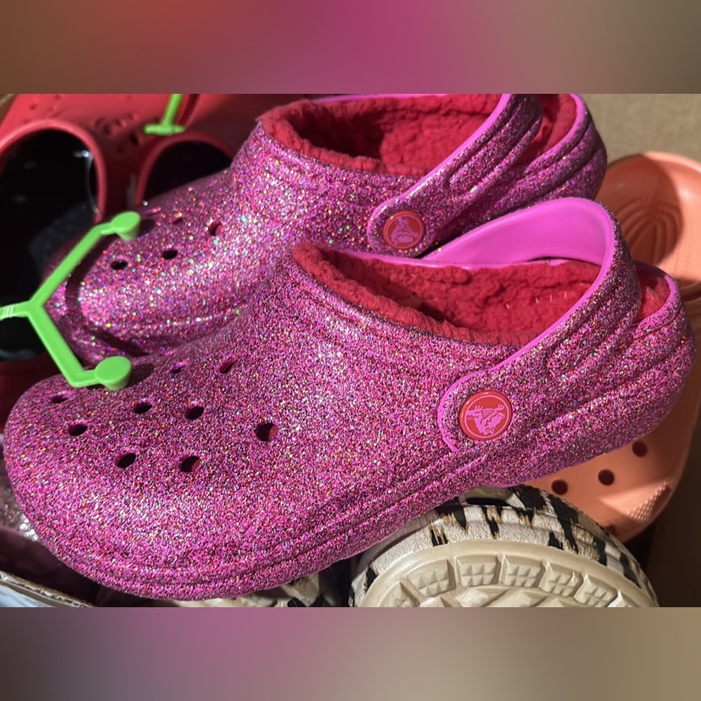 Pink Valentines Glitter Lined Crocs Brand New